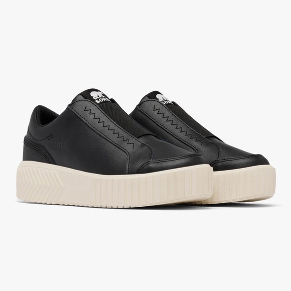 Sorel Shoes - Sorel Black Leather Slip-On Shoes with Cream Sole